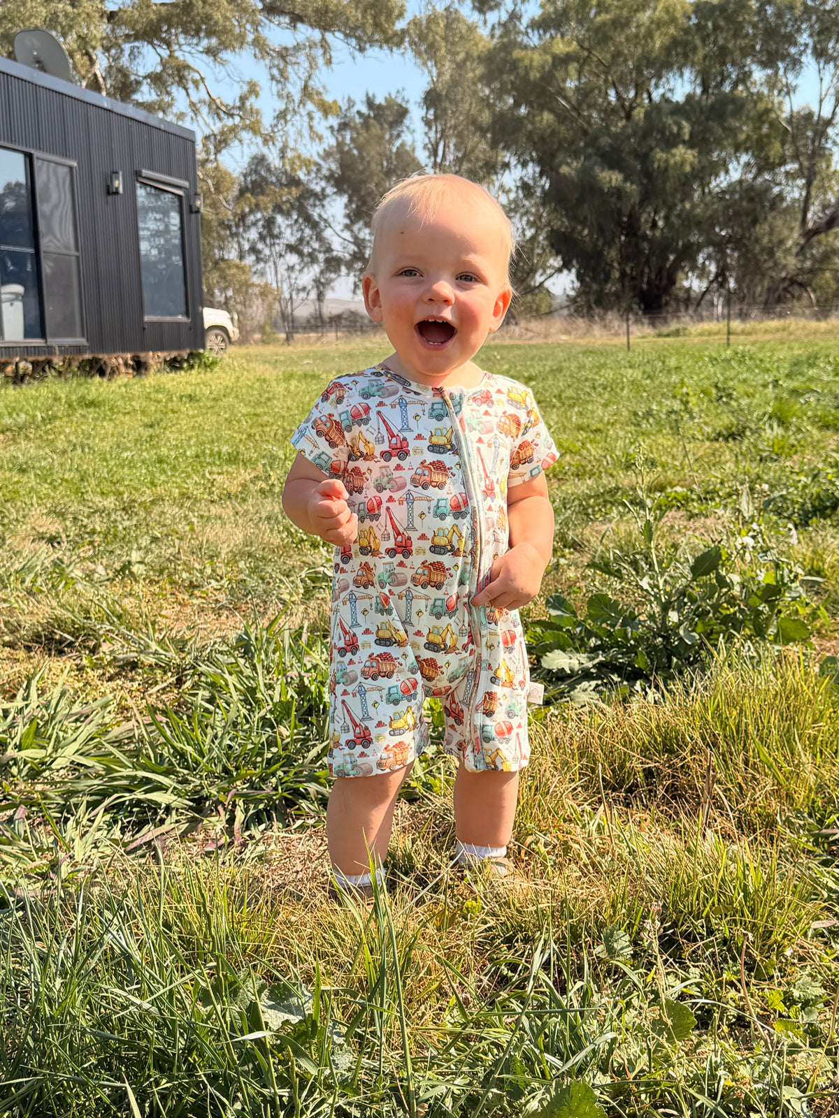 Construction Organic Zip Romper