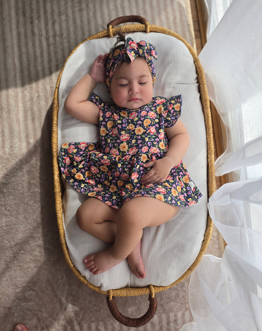 Navy Floral Organic Dress with Nappy Underbody