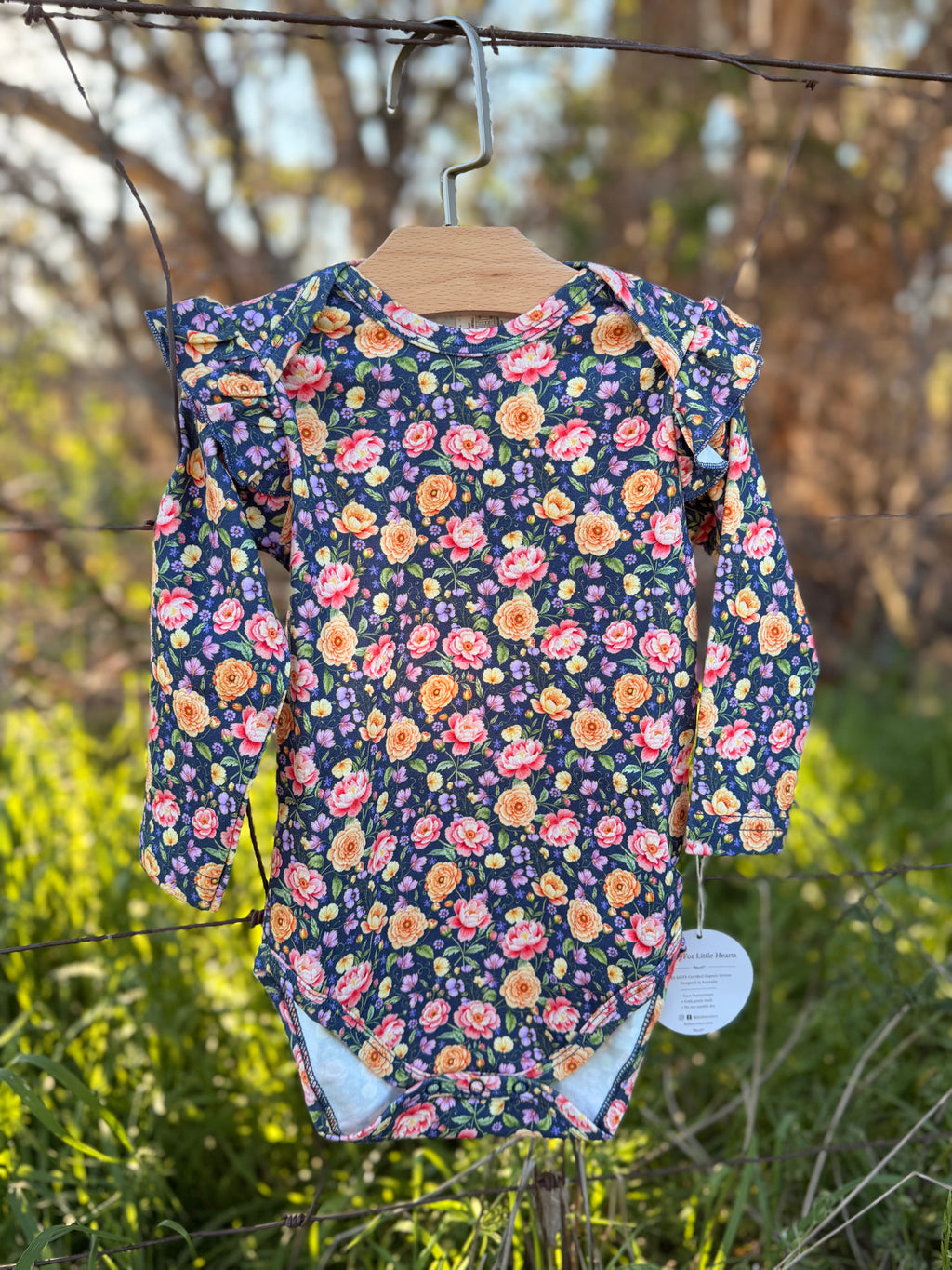 Navy Floral Long Sleeve Organic Bodysuit