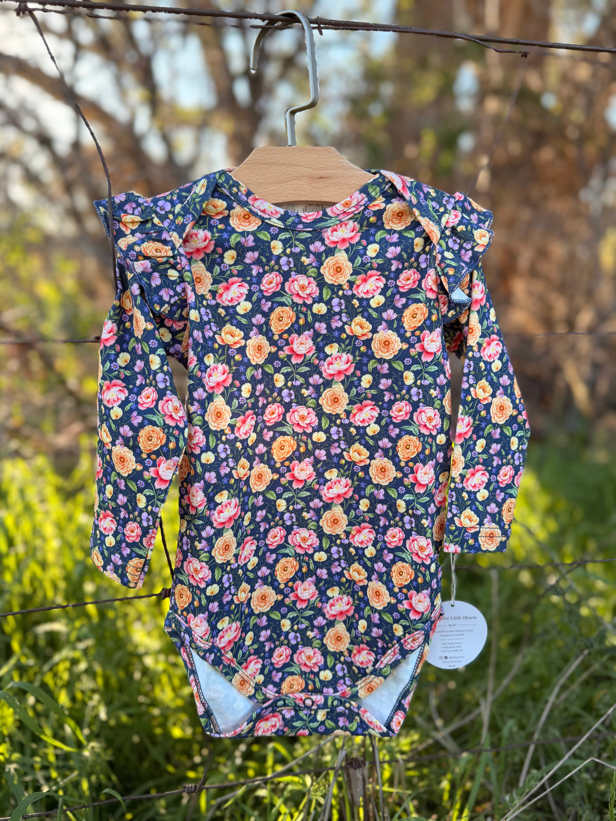 Navy Floral Long Sleeve Organic Bodysuit
