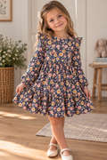 little Acres Co navy floral long sleeve organic cotton baby dress