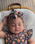Navy Floral Organic Baby Bow