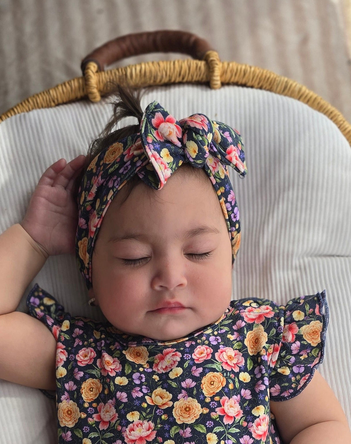 Navy Floral Organic Baby Bow