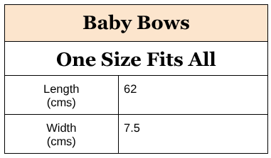 Table displaying dimensions of baby bows